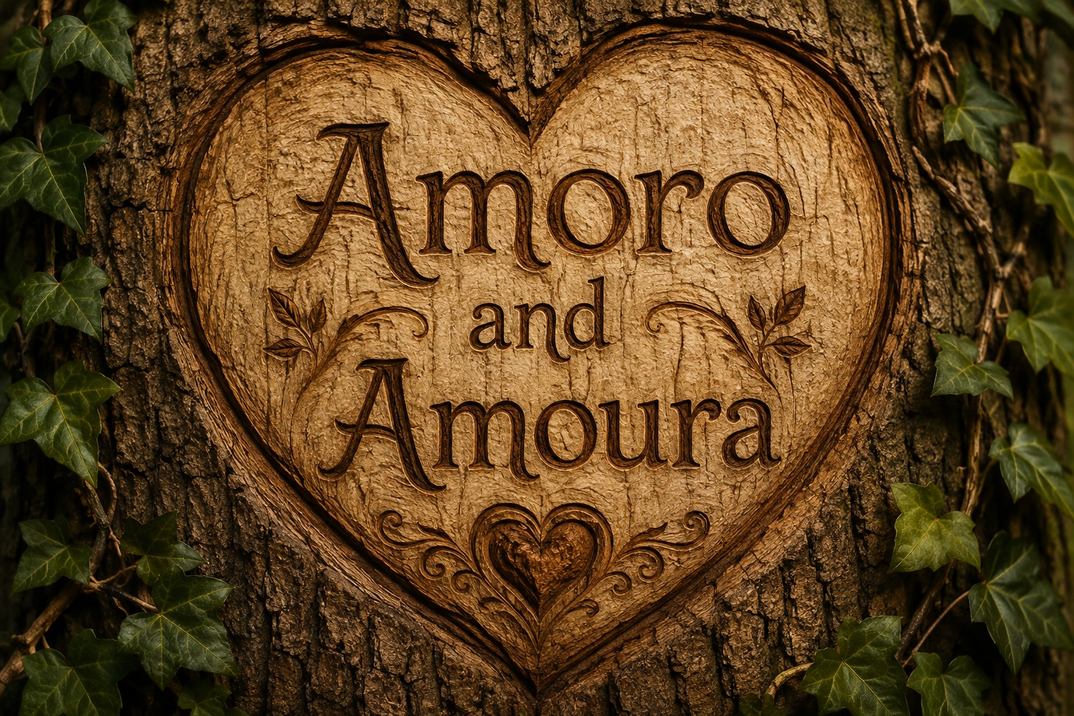Amoro and Amoura carved into a living tree
